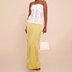 A close-up of the lace fabric and texture of the top.