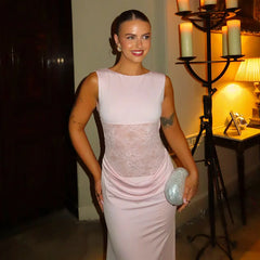 Backless maxi gown with slim silhouette and smooth fabric finish