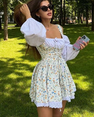 Romantic cottagecore mini dress with empire waist