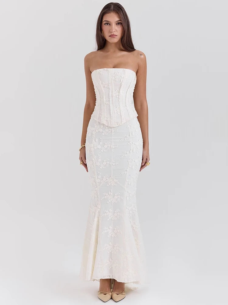 Two-piece lace-up off-shoulder dress set