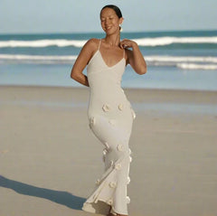 Knit high stretch floral applique maxi dress for women