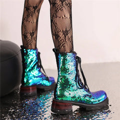 High-shine ankle boots with platform lift