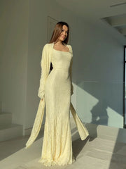 Lace-up waist jacquard evening dress for weddings and seasonal celebrations