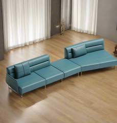 Leather modular curved 7-seater sofa set in modern living room