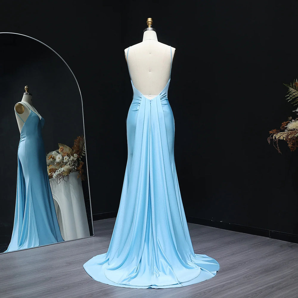 Backless detail on satin sweetheart prom gown with floor-length hem