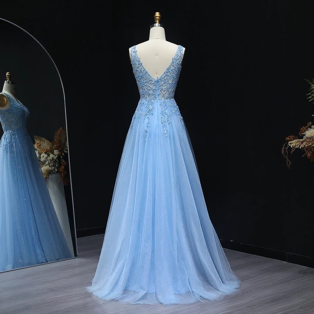 Back view of beadwork and sequins on tulle prom dress bodice