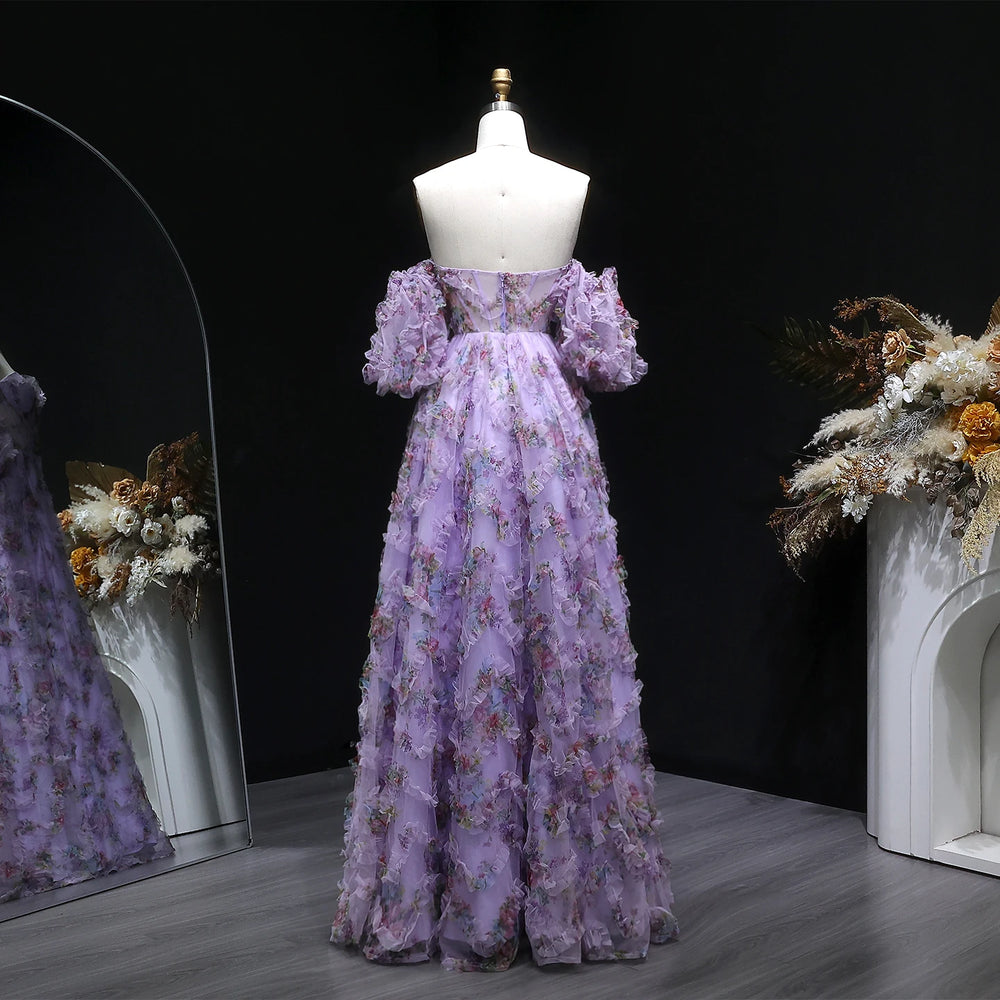 A-line prom dress with airy tiers styled for a formal outdoor setting