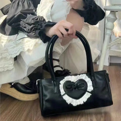 Lolita Y2K black shoulder bag with white lace heart