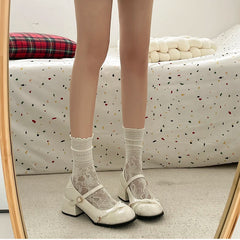 Cream PU Mary Jane pumps with buckle strap