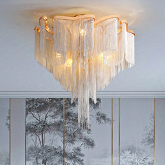 Luxury aluminum chain ceiling light installed in a villa living room