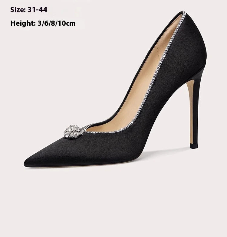 Luxury black party stiletto pumps for formal, weddings, and events