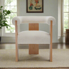Designer cream chair with unique wooden structure