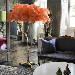Luxury feather floor lamp set beside a cozy sofa and decor