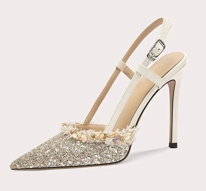 Elegant gold high heel sandals for weddings and galas