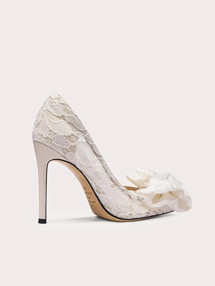 Luxury lace event stilettos with flexible cow muscle sole