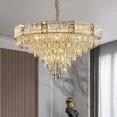 Luxury living room chandelier with sparkling clear crystals