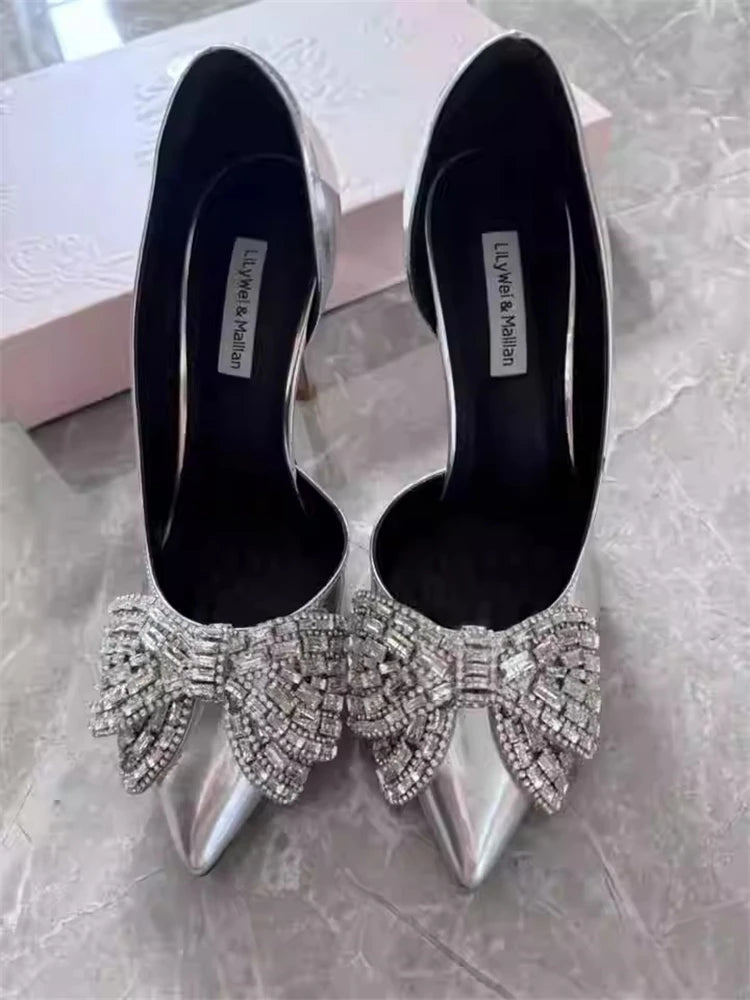 Luxury metallic event heels in silver with slip-on style