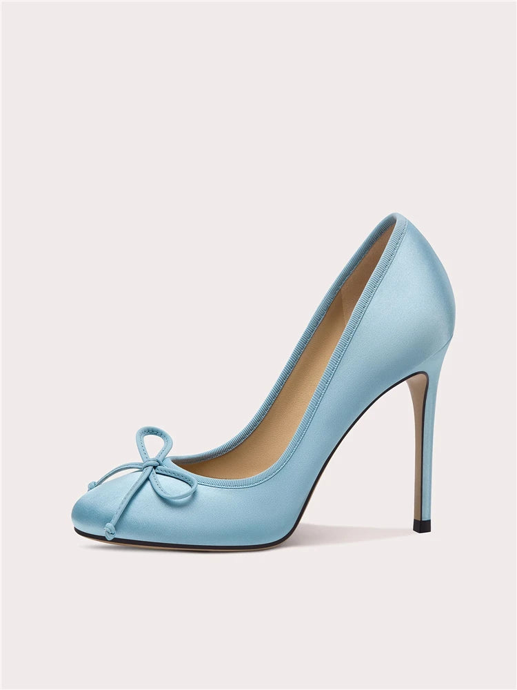 Round-toe silk high heels for weddings and parties