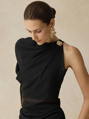 Full-length view highlighting the mermaid-style maxi skirt fall, skimming the hips before flaring subtly near the hem.
