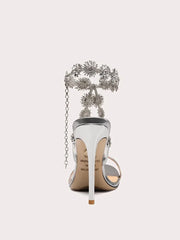 Metallic square heel party shoes in silver for weddings and galas