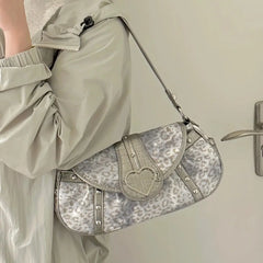 Metallic finish leopard handbag with heart detail