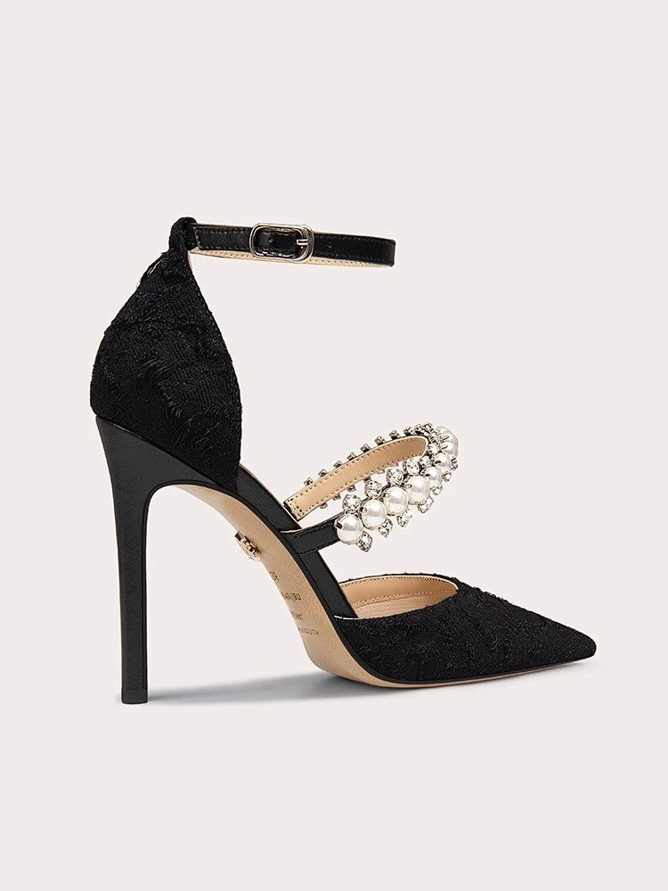 Minimalist pearl embellished formal shoes for high-style evening looks