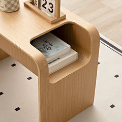 Modern C table in solid wood with built-in storage for space efficient homes