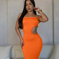 Modern cut-out party dress styled for birthdays and vacation nights

