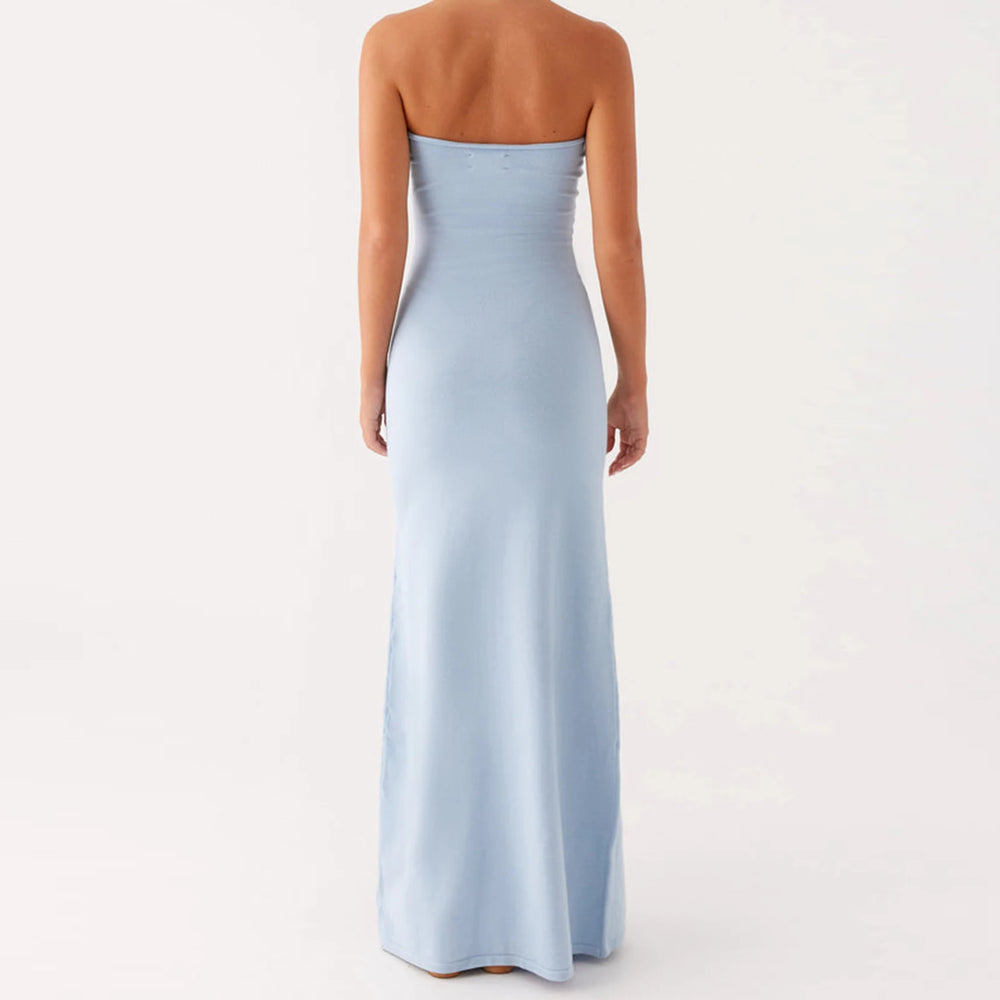 Modern cutout blue formal dress for weddings and occasions
