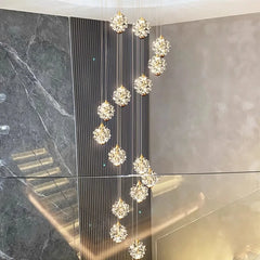 Modern duplex atrium crystal drop light for double height entry