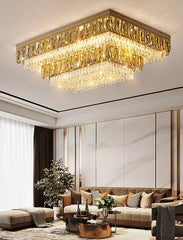 Modern gold crystal ceiling lighting in a chic Nordic apartment
