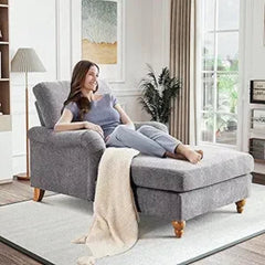 modern indoor sleeper chaise styled in bedroom with neutral decor
