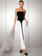 Modern patchwork evening dress for women, perfect for summer parties