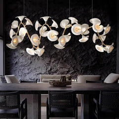 Modern sculptural flower pendant light in a luxury kitchen
