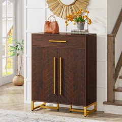 “Modern wooden shoe cabinet with top drawer and closed storage”

