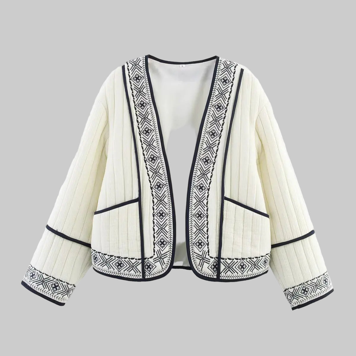 Modern statement knit blazer for women with geometric border