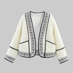 Modern statement knit blazer for women with geometric border