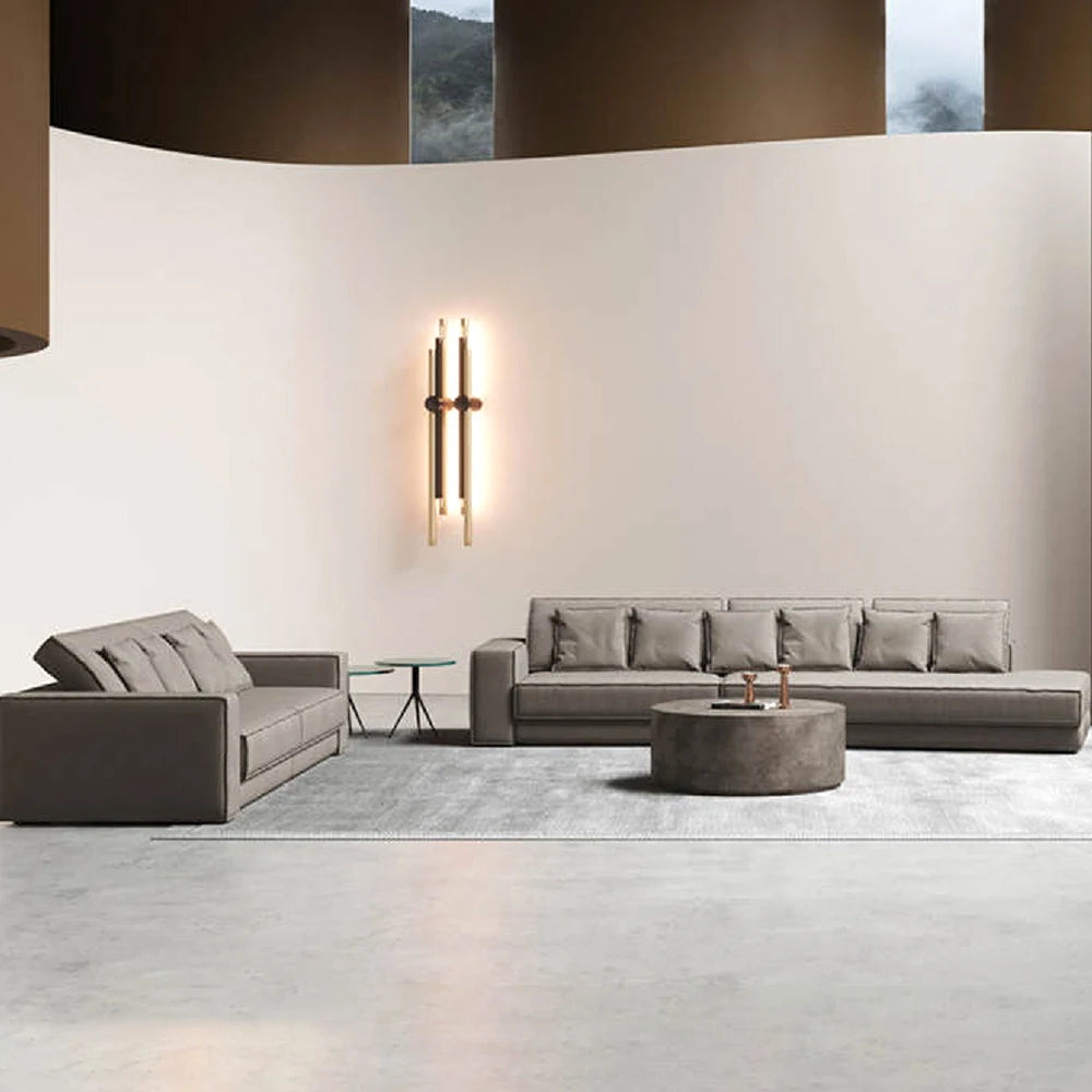 Modular genuine leather lounge sofa suite in modern living room