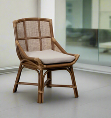 Modern rustic dining chair with rattan seat and back