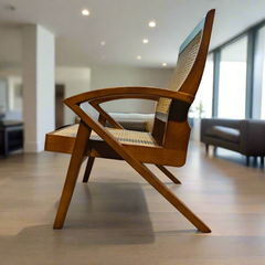  Side view Handwoven rattan wooden armchair with cushion