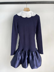 Woven mini dress with long sleeves and refined pocket accents