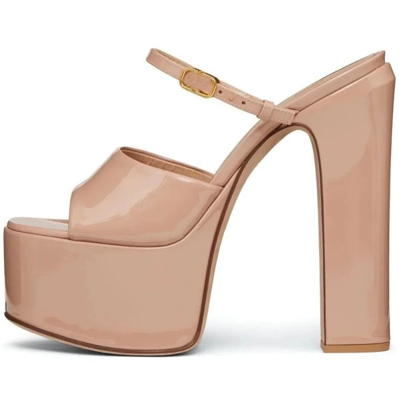 Nude high heel chunky platform shoes styled for parties
