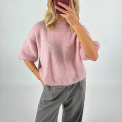 A front view of a women's O-neck casual tee, highlighting the regular fit.