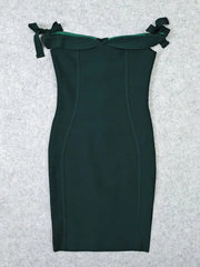 off shoulder green bandage mini dress for celebration events