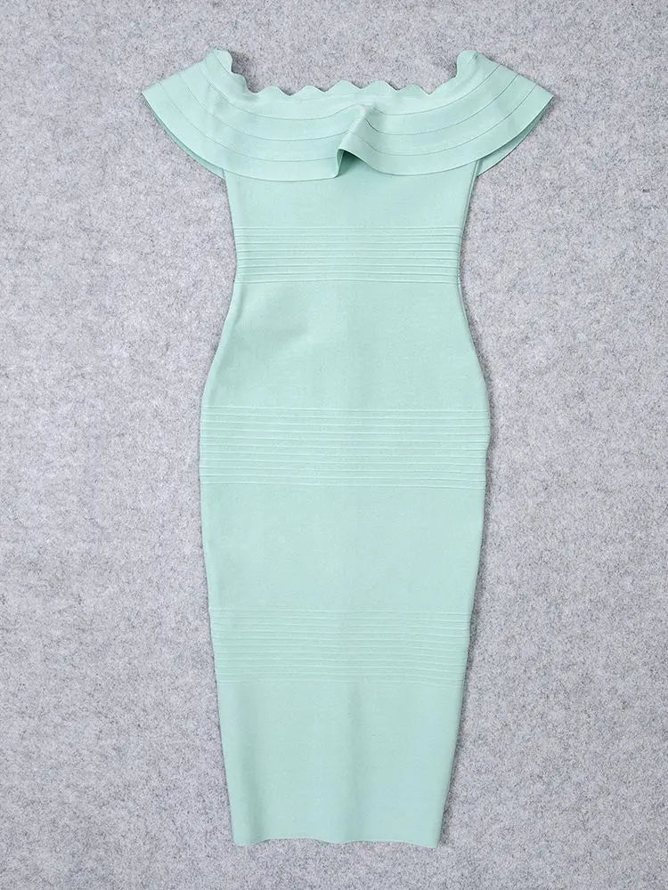 off shoulder ruffle midi dress perfect for spring occasions

