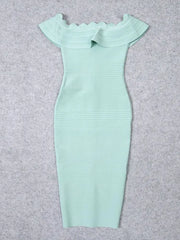 off shoulder ruffle midi dress perfect for spring occasions

