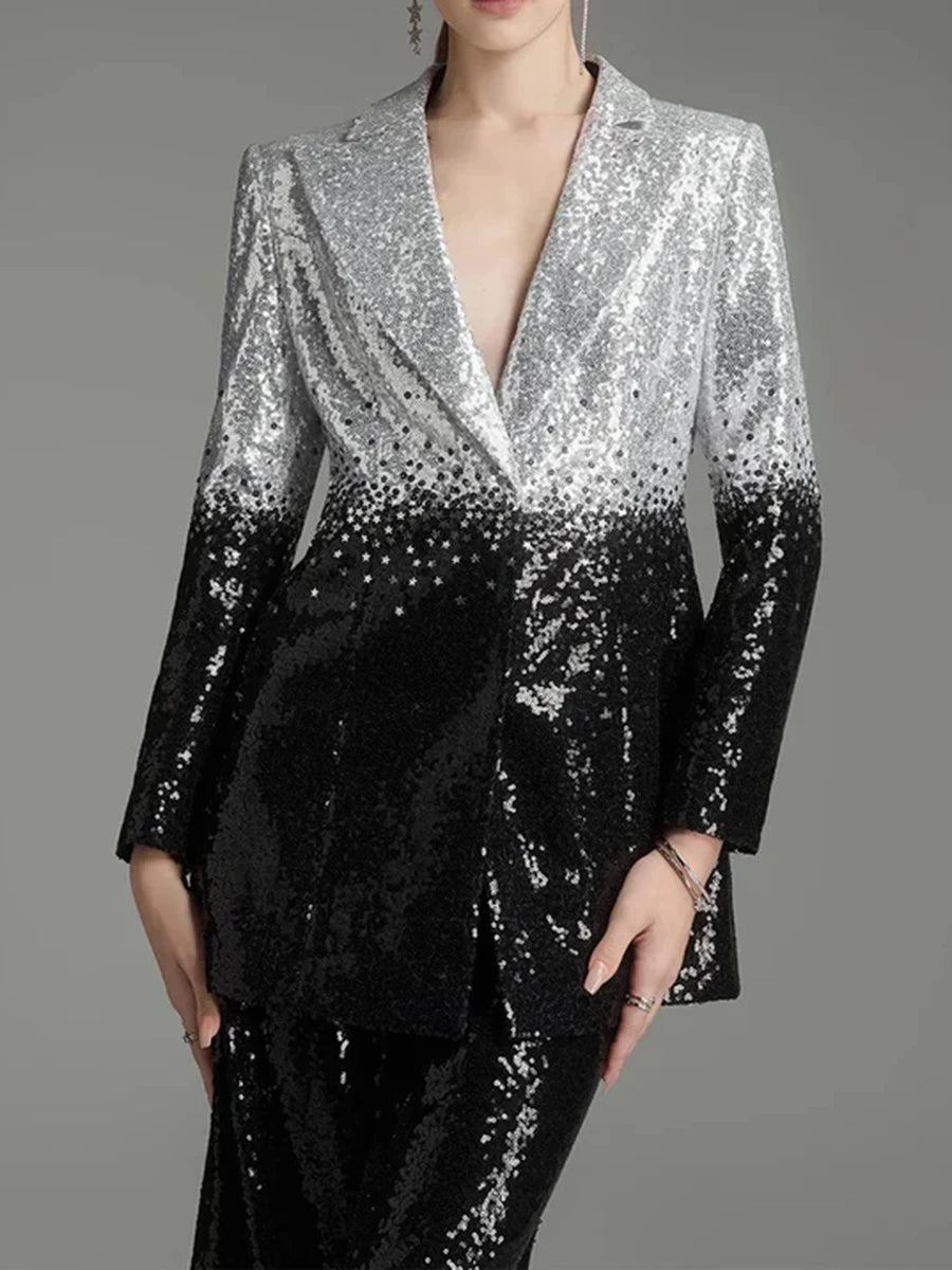 Ombre sequin blazer with matching high-waist pants