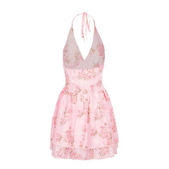 Open back floral mini dress for day parties