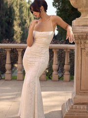 Women’s ankle-length lace maxi dress with lace-up back