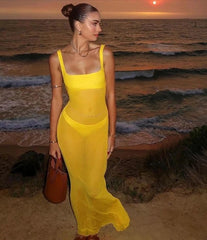 Slim fit open back dress in sheer mesh fabric